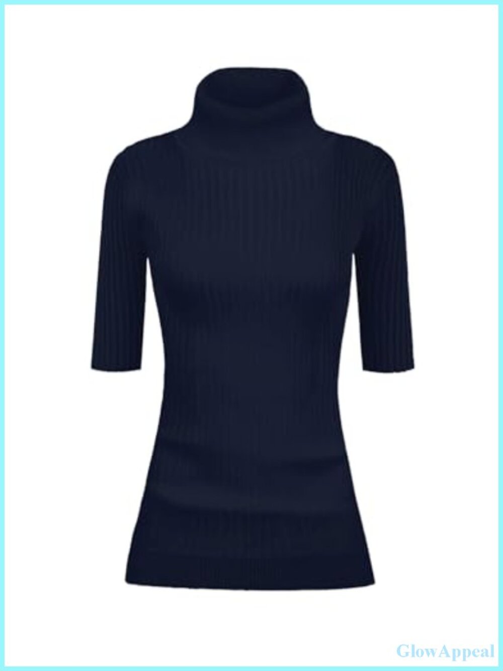 Women Turtleneck Half Sleeve Stretchy Ribbed Knit Fitted Sweater Pullover